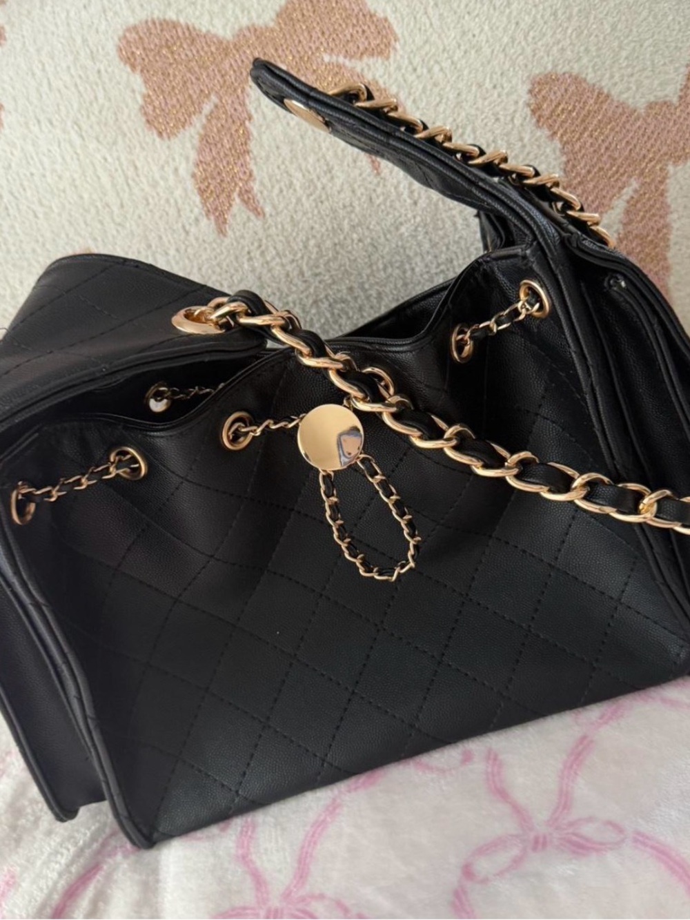 black quilted bag